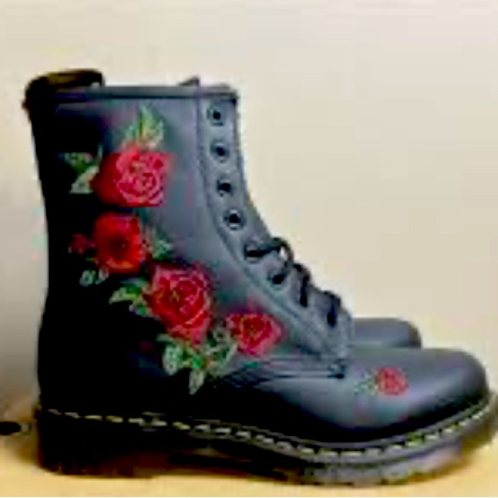 Doc Martens embroidered rose combat boots